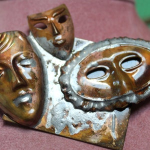 Vintage Theater Drama Brooch/Copper Theater Brooch/Dramatic Arts Brooch/Halloween/Theater/Birthday