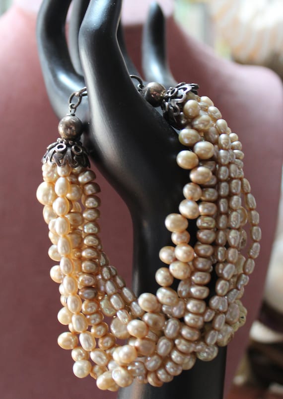 Eight Strand Champagne Cultured Pearl Bracelet/Ch… - image 2