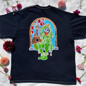 XXL handmade jester & mandolin batik with embroidered rose shirt