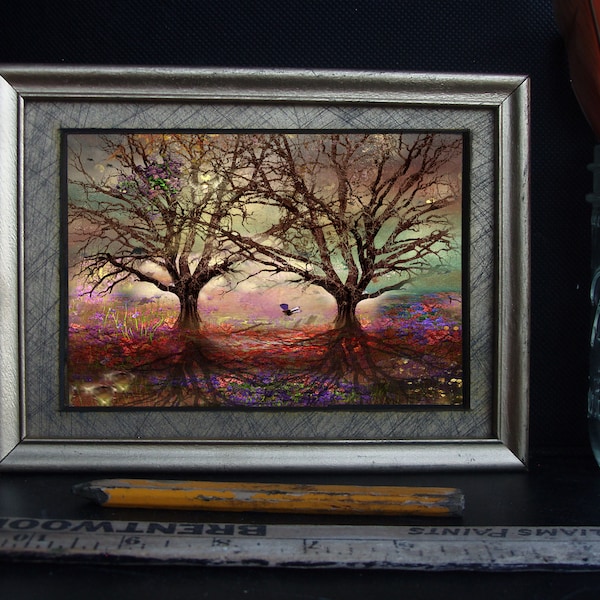 Framed Tree/ 6x14/ Original art/ Tree Art/ Limited Edition Mixed Media/ Photography/ Drawing/ framed fine art/marriage/ tree of life/trees