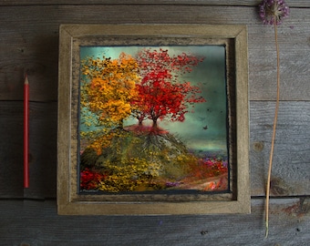 Three Generations 8x8/ Framed /Original art/ limited edition/mixed media/ photography/digital/ drawing/ wall decor/ tree art/ukranian war