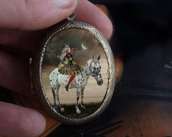 Lady and white horse with black spots locket/horse gift/ oval horse pendant/horse lovers gift/ horse locket/horse and girl/horse jewelry