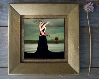 Catfish 6x6 Framed Original/ Limited Edition Art/mixed media/digital/photography/wall art/steampunk/surreal animal