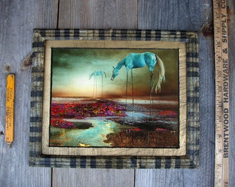 Indigo Horses/ Framed/ 8x10/ Original Art/ Limited Edition/mixed media/ digital/ photography/ drawing/ wall art/ surreal horse/ two horses