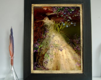 Ophelia 17x22 framed/ Original Art/ Limited Edition/ Mixed Media/large wall art/wall art/drawing/paper/flower girl/butterfly girl/feminine