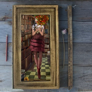 Book Lover/17x8/framed/original art/digital art/mixed media/ photography/Surreal Art/ reading art/cats and books/library/book lover/reading