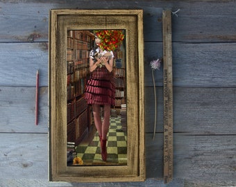 Book Lover/17x8/framed/original art/digital art/mixed media/ photography/Surreal Art/ reading art/cats and books/library/book lover/reading