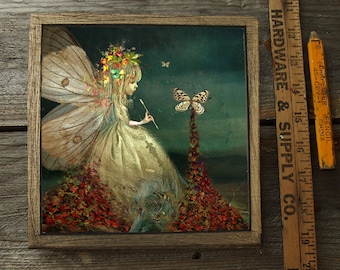 Little Flower Fairy 8x8 print with 10x10 Mat/Photography/mixed media/digital art/fairy art/butterfly girl/fairy art/butterfly collage/flower
