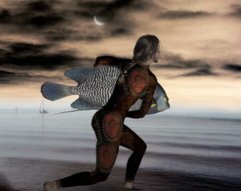 Surf Girl 8x8 Matted/ Original Art/ Limited Edition/ Mixed Media/ Photography/digital/wall art/Surreal