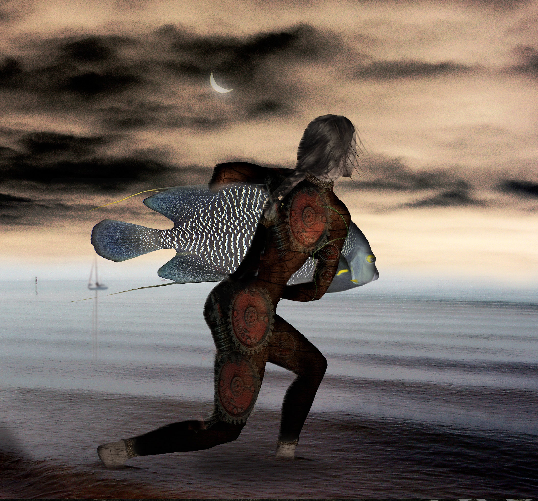 Surf Girl 8x8 Matted/ Original Art/ Limited Edition/ Mixed Media/ Photography/digital/wall art/Surreal