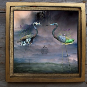 Gray Herons With Blue Sky/ 10x10/ framed/ Original art/Limited Edition/ mixed media/digital art/ fine art/surreal art/photography/ocean art