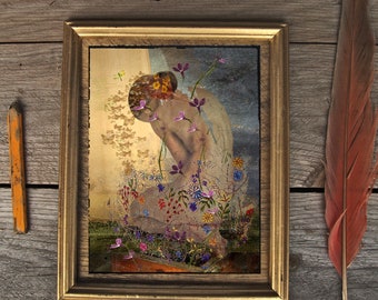 Grief 8x10 framed/ Original Art/ Limited Edition/ Mixed Media/ Photography/digital/wall art/drawing/paper/flower girl/butterfly girl/feminin