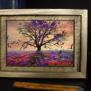 Flaming Tree Art Print: Mixed Media Photography Drawing (6x4")