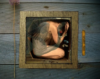 Grief/8x8/ matted/ Limited Edition/ Mixed Media/ Photography/digital/wall art/drawing/paper/flower girl/butterfly girl/box