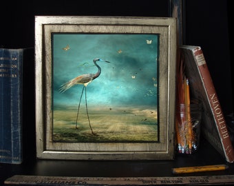 Indigo Bird/ 8x8/framed/ Original art/ Limited Edition/ eagret art/bird art/blue bird and butterfly's/ bird framed/eagret art/blue butterfly
