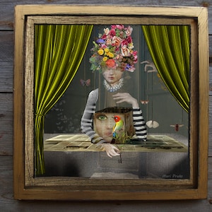 Agujero del tamaño de Dios/ impresión de edición limitada/ enmarcado/ firmado/ técnica mixta/ Chica con el centro vacío