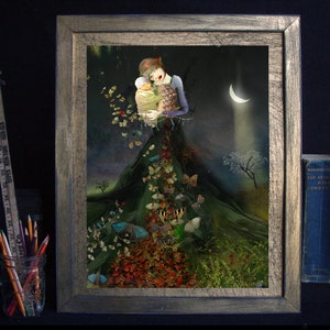 Madre e bambino incorniciati 14x17 Arte originale / Edizione limitata / Tecnica mista / Fotografia / digitale / arte murale / acquerello / carta / arte incorniciata / bambino