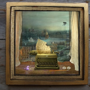 Missing Home 10x10 Enmarcado/ Original/ Arte de edición limitada/arte digital/técnica mixta/bellas artes enmarcadas/máquina de escribir enmarcada/ arte de guerra/ ucraniano