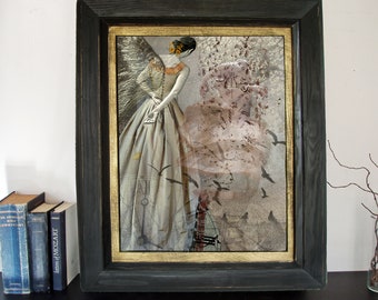Geconfronteerd met pijn / 17x22 / Ingelijst / Originele kunst / Limited Edition / Digitale print / decoupage / ingelijste beeldende kunst / engel kunst / verdriet