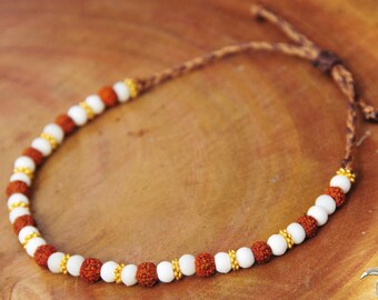 Tribal Rudraksha Bracelet Macrame Women Men Bracelet Golden Tribal Brown White Bracelet Boho Bracelet Beaded Anklet Rudraksha Bracelet