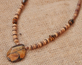 Männer Tribal Halskette Native Schmuck Tigerauge Anhänger Afrikanische Holzperlen Halskette Naturheilung Geschenk Handgemacht für Ihn