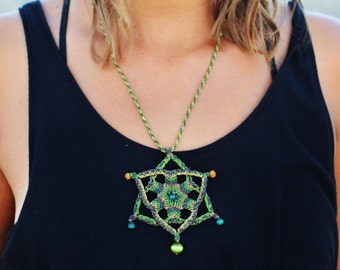 Wild Macrame Necklace Healing Symbol Pendant Yoga Jewelry Spiritual Seed of Life Necklace Handmade Mandala Necklace