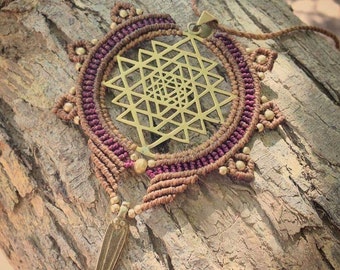 Göttin Frauen Makramee Halskette Sri Yantra Yoga Halskette Handgemachte Halskette Tribal Schmuck Boho Boho Halskette Heilige Geometrie Halskette