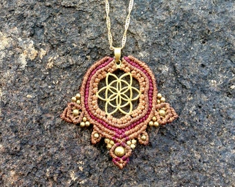 Goddess Macrame Necklace Tribal Hippie Necklace Handmade Unique Jewelry Sacred Geometry Seed of life Necklace Modern Woman Purple Necklace