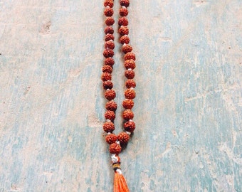 Rudraksha Japa Mala Beaded Wooden Rudraksha Necklace 5 mm Beads Mala Yoga Jewelry Indian Jewelry MaKarma