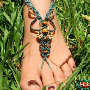 Tribal &quot;Ocean Queen&quot; Barefoot Sandal Jewelry Ring Brecelet cuff Macrame Chic Jewelry
