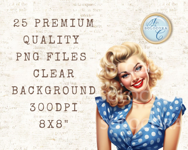 25 Vintage Retro Pin-up Girls Blue American Pin-up Girls Digital ...