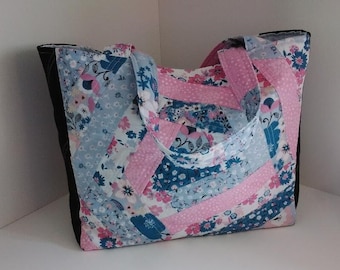Quilted cotton /denim patchwork bag/ tote, craft tote/ shopper/ shoulder bag, recycled upcycled fabric, zero waste