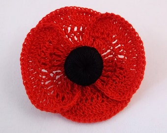 Red poppy brooch, Handmade, Remembrance Day Poppy Brooch, poppy brooch, crochet poppy brooch, red crochet brooch,