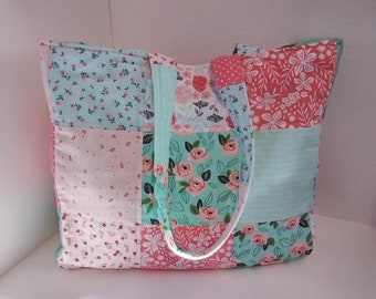 Quilted Shopping bag, quilted tote, recycled upcycled fabric, zero waste