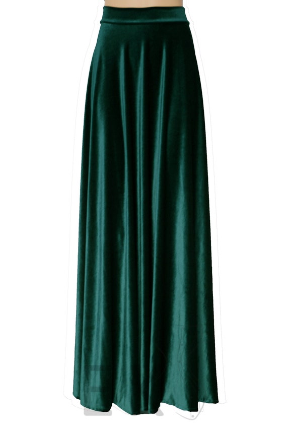 Velvet skirt Dark green skirt Long high waist skirt Plus size Etsy