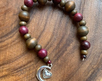 Meditation Beads with Half Moon and Heart Charm