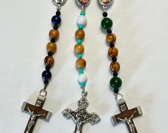 Olive wood Green Gemstone Rosary from Bethlehem with Italian centerpiece and cross and natural Malay Green Jade beads...Stunning!