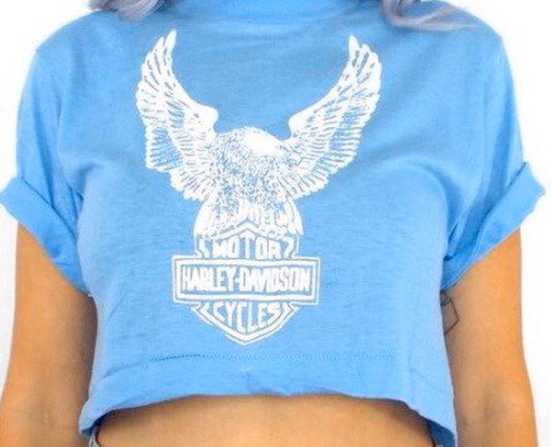 Vintage Deadstock Screen Stars Cropped T-shirt Harley Davidson Single Stitch Large
