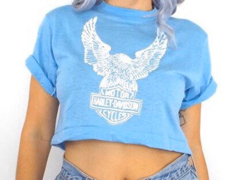 Vintage Deadstock Screen Stars Cropped T-shirt Harley Davidson Single Stitch Large