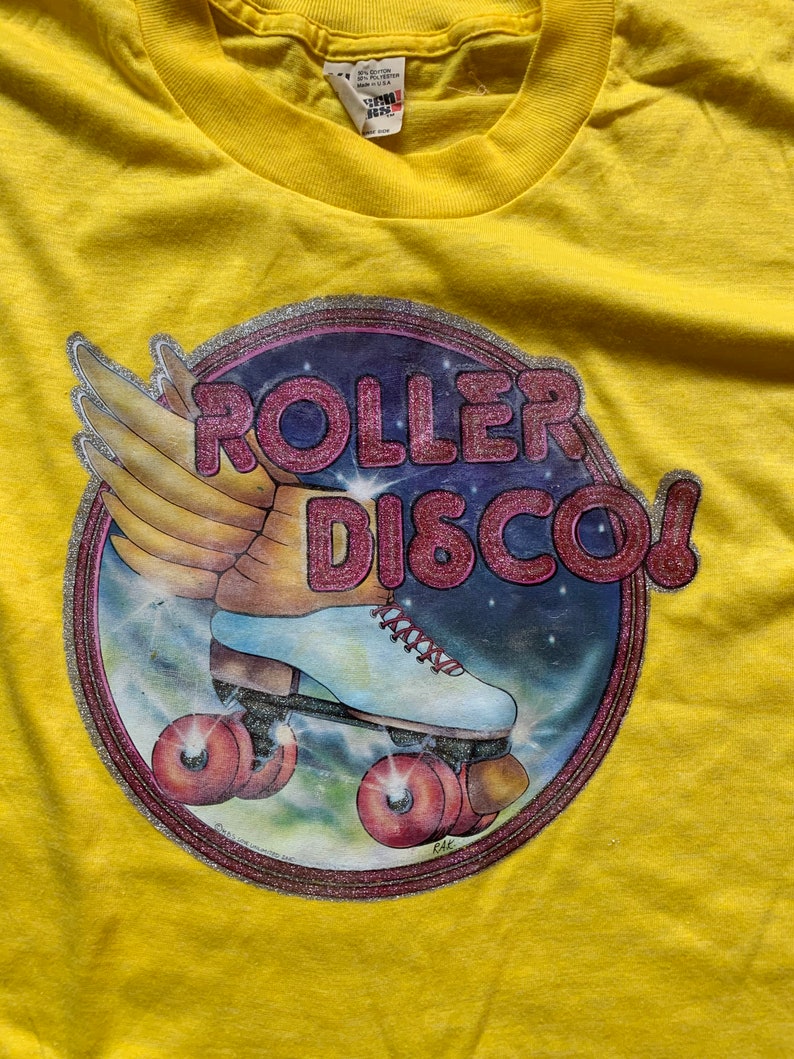 Deadstock Screen Stars Cropped T-shirt Vintage Roller skates Derby Transfer XL
