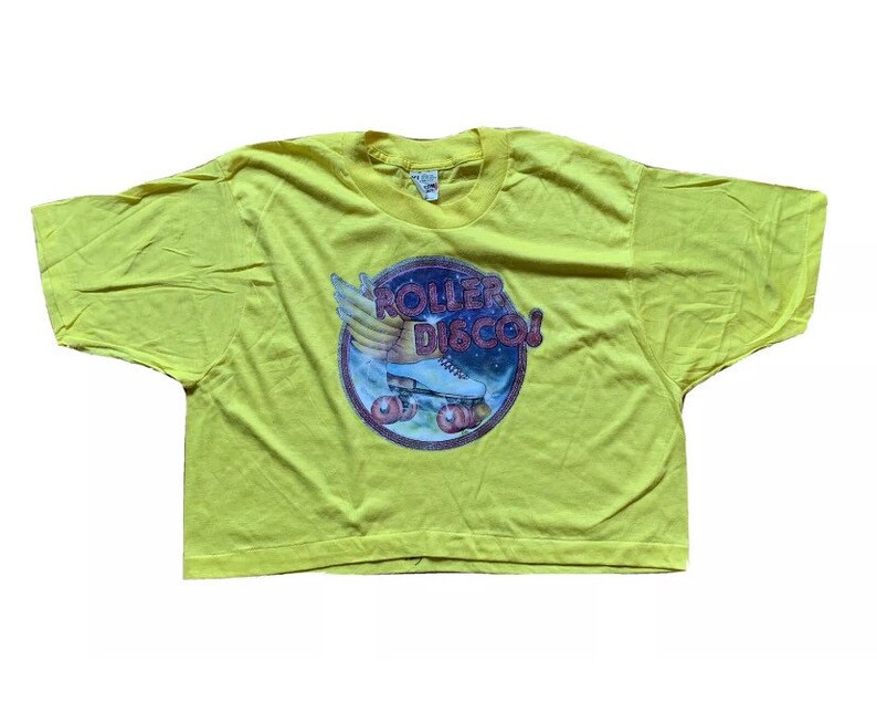 Deadstock Screen Stars Cropped T-shirt Vintage Roller skates Derby Transfer XL