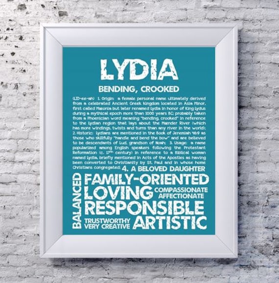 Items similar to LYDIA Personalized Name Print / Typography Print