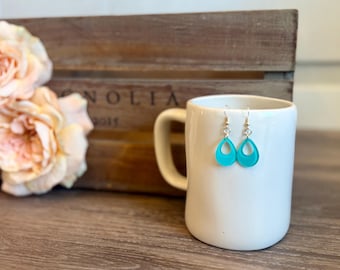 Teal Enamel 80s style Teardrop Earrings, Teardrop Earrings, Teardrop Enamel Earringa, Teal Teardrop Earrings