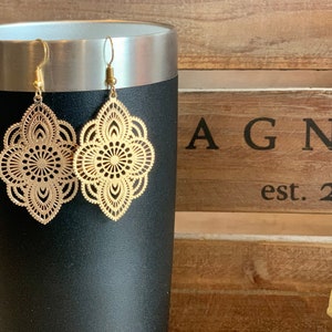 Gold filigree earrings, gold diamond filigree earrings, delicate gold earrings, gold statement earrings, filigree earrings