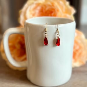 Tiny red dangles, small red earrings, small red teardrops, red teardrop earrings, ruby earrings, red earrings