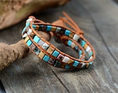 Grounding Bracelet dainty spiritual Bracelet layered for Yoga health protection skinny stone double wrap leather bracelet multistrand beaded