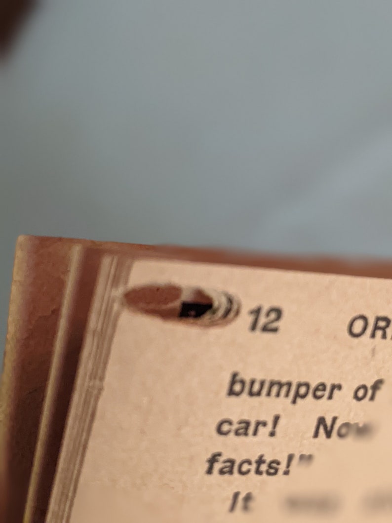 Pode incluir: Close-up de uma p&aacute;gina de um livro com o n&uacute;mero 12 e o texto "bumper of car! Now facts!"