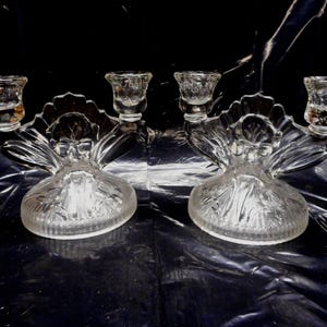 Pair, Iris & Herringbone Crystal Candleholders by Jeanette