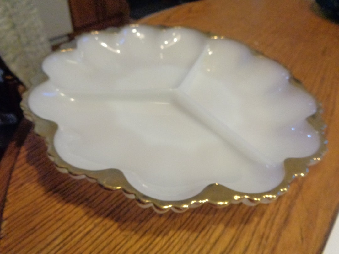 Circa 19451960 Anchor Hocking Fire King White Glass 3 Section Etsy