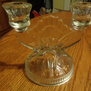 Mid-Century 5-3/8&quot; Iris & Herringbone Crystal Double Candleholder by Jeannette. Super Nice Undamaged Condition. INV0152